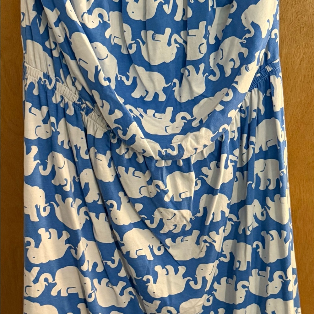 Lilly Pulitzer Blue and White Elephant Print Strapless Dress